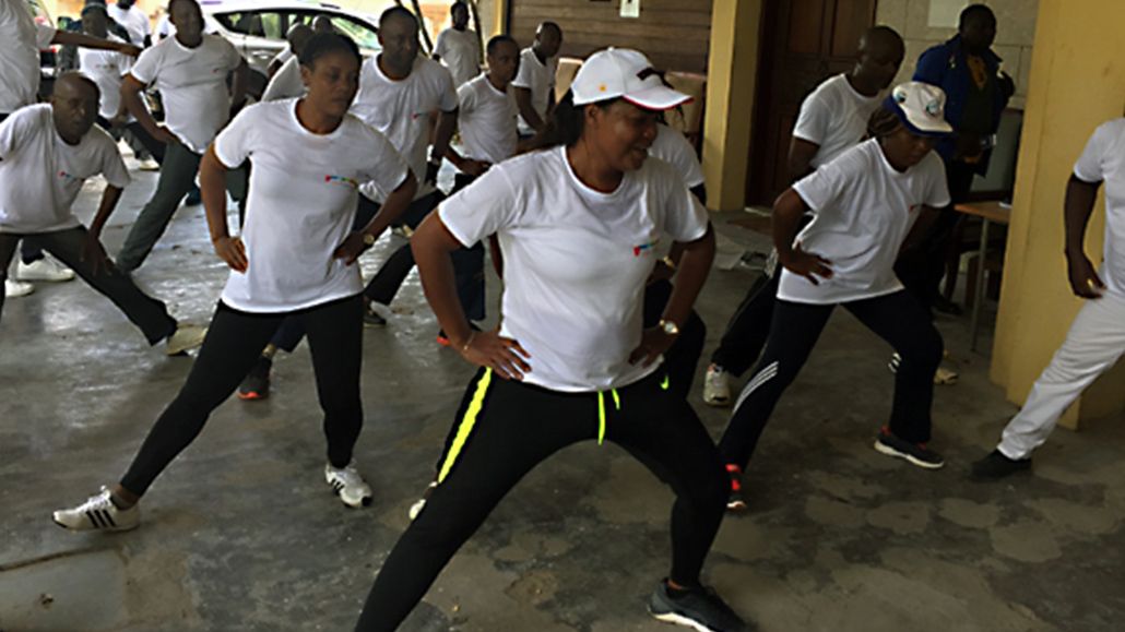 Africa-Middle East/Cameroon: Starting out OWNIT! Day with some physical, spiritual and emotional focus, colleagues join a session of stretching and physical activity