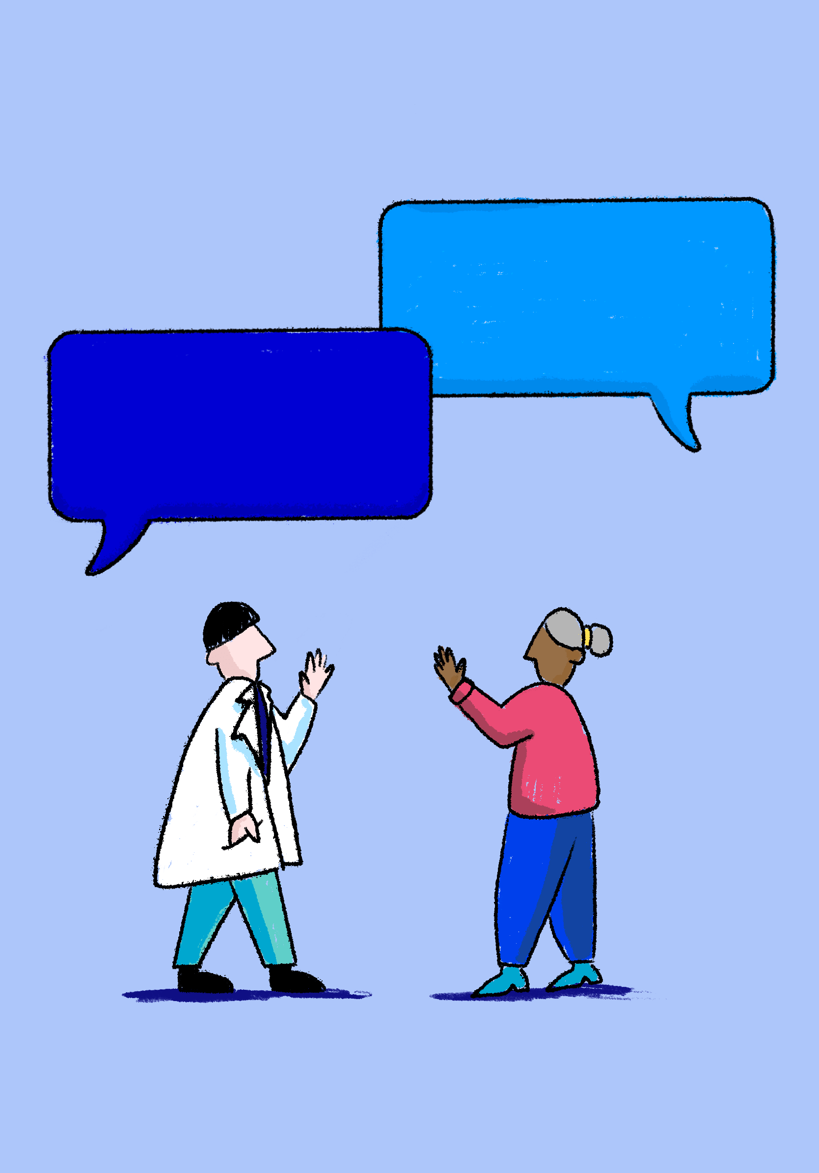 Communications cartoon with text bubbles